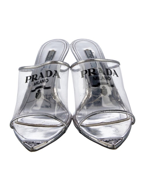 Prada Enameled Metal Triangle PVC Slides