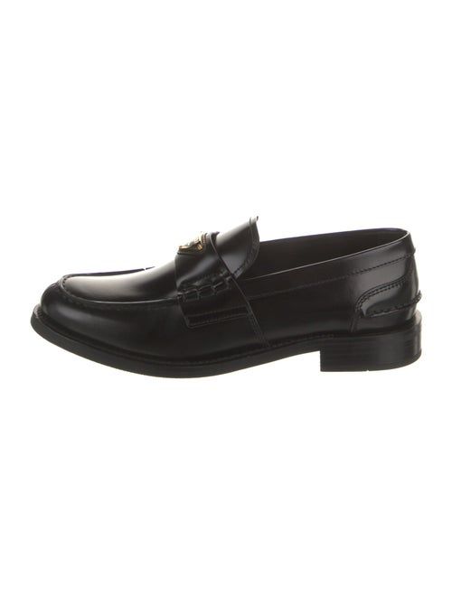 Prada Enameled Metal Triangle Patent Leather Loafers