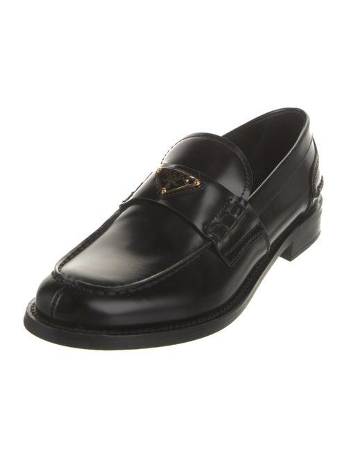 Prada Enameled Metal Triangle Patent Leather Loafers