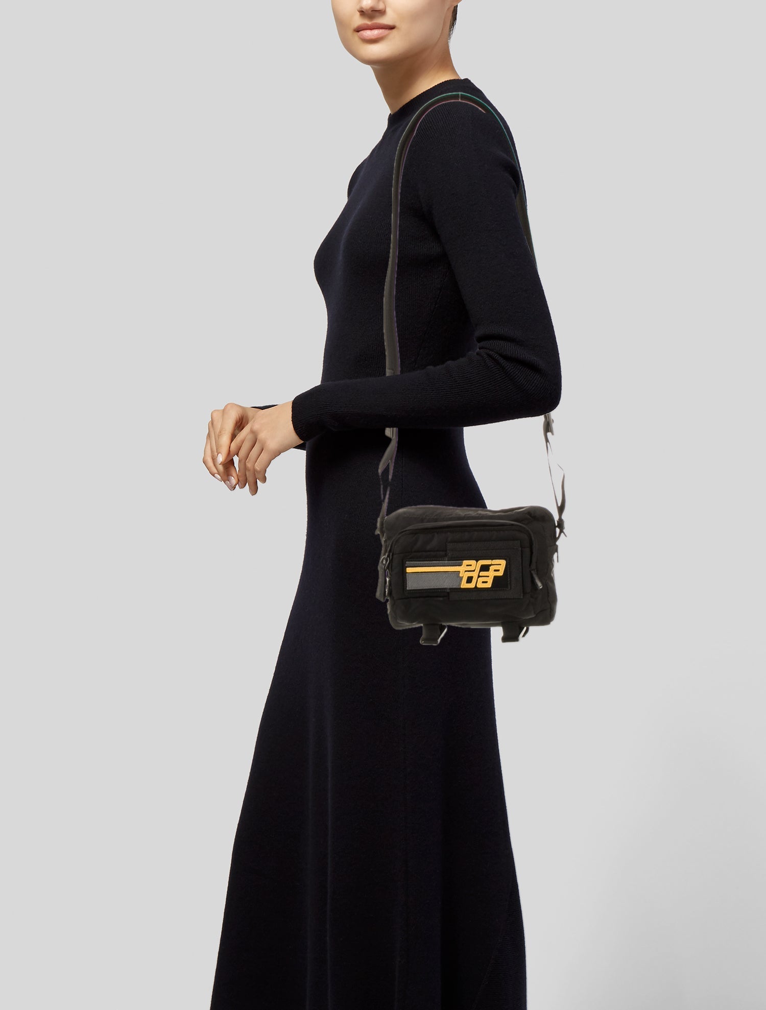 Prada Enameled Metal Triangle Shoulder Bag