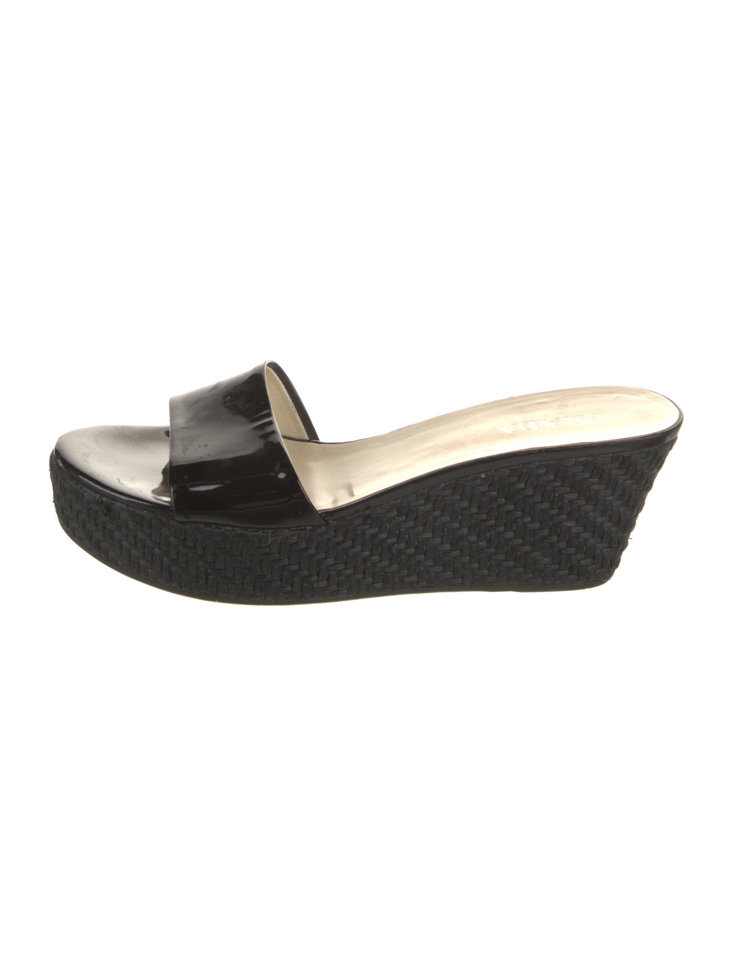 Prada Patent Leather Leather Trim Embellishment Slides