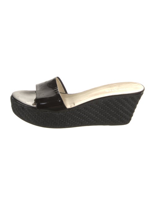 Prada Patent Leather Leather Trim Embellishment Slides