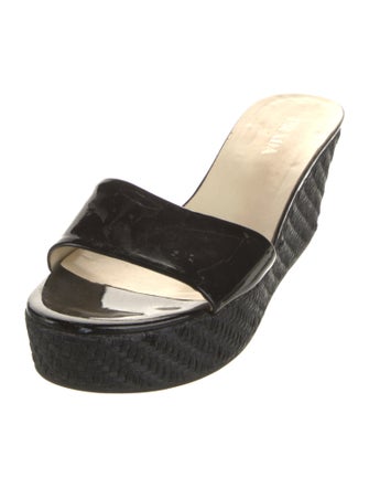 Prada Patent Leather Leather Trim Embellishment Slides