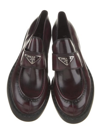 Prada Enameled Metal Triangle Patent Leather Oxfords