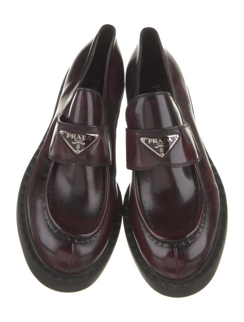 Prada Enameled Metal Triangle Patent Leather Oxfords