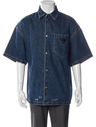 Prada 2021 Enameled Metal Triangle Denim Jacket