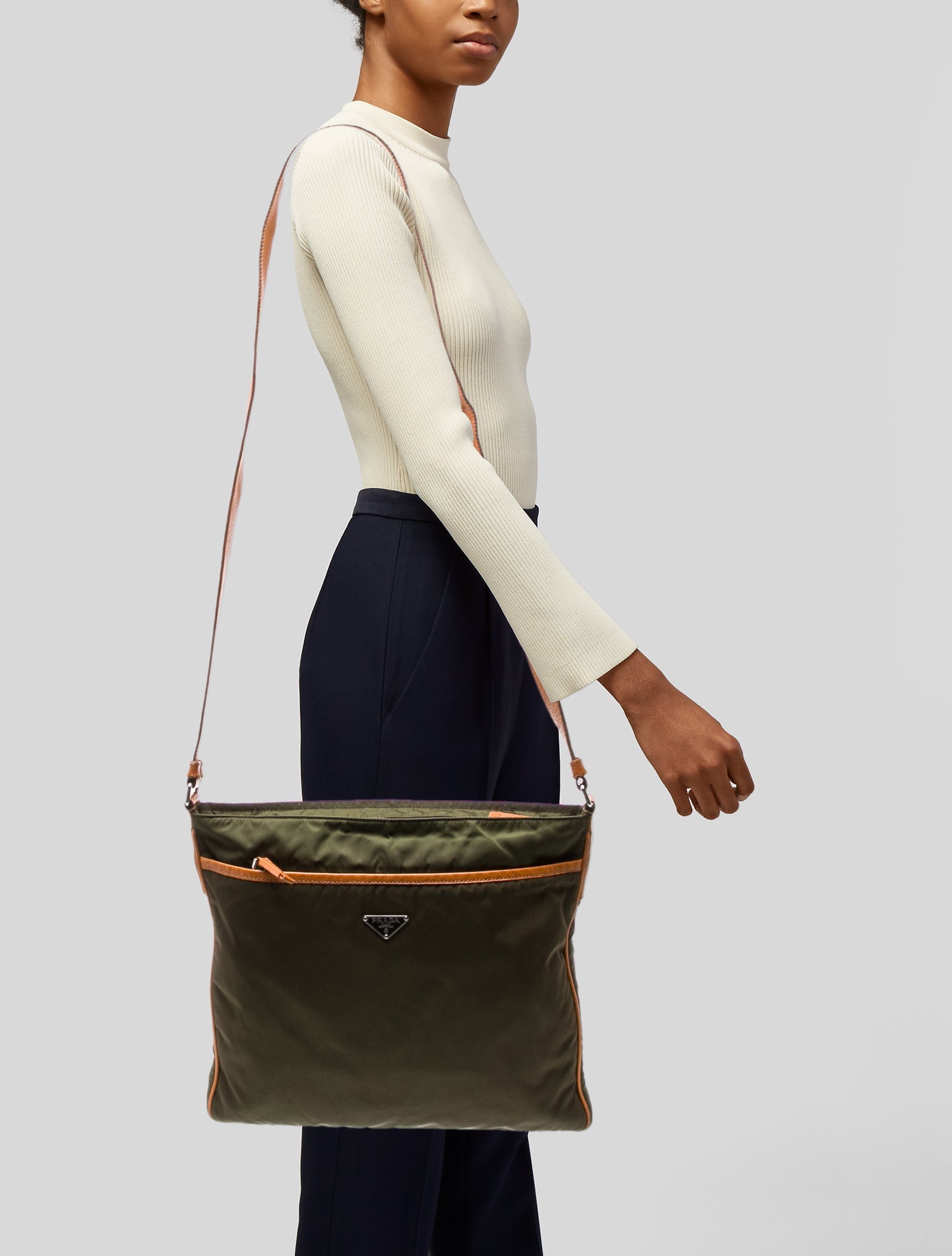 Prada Enameled Metal Triangle Messenger Bag