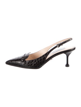 Prada Crocodile Animal Print Slingback Pumps