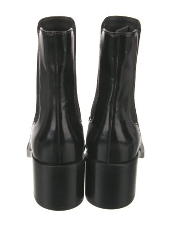 Prada Enameled Metal Triangle Leather Chelsea Boots