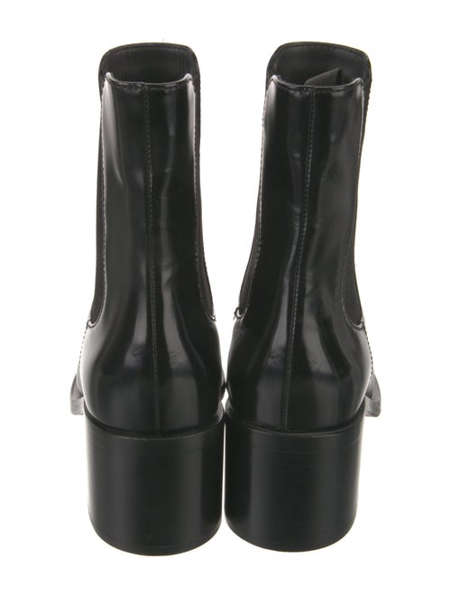 Prada Enameled Metal Triangle Leather Chelsea Boots