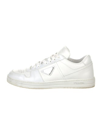 Prada Enameled Metal Triangle Leather Sneakers