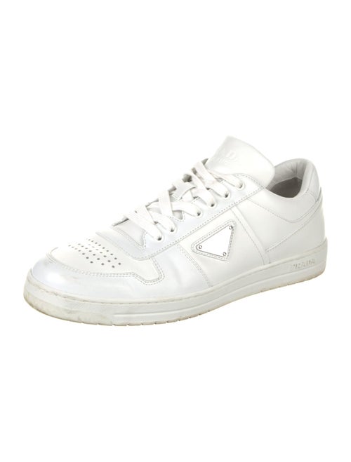 Prada Enameled Metal Triangle Leather Sneakers