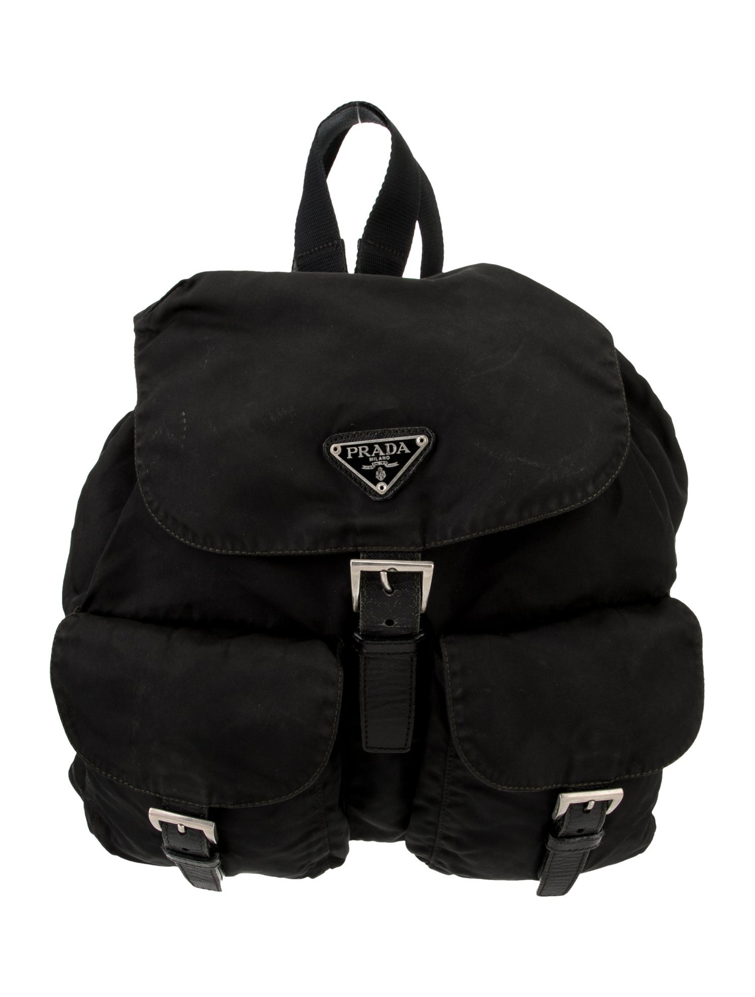 Prada Enameled Metal Triangle Backpack