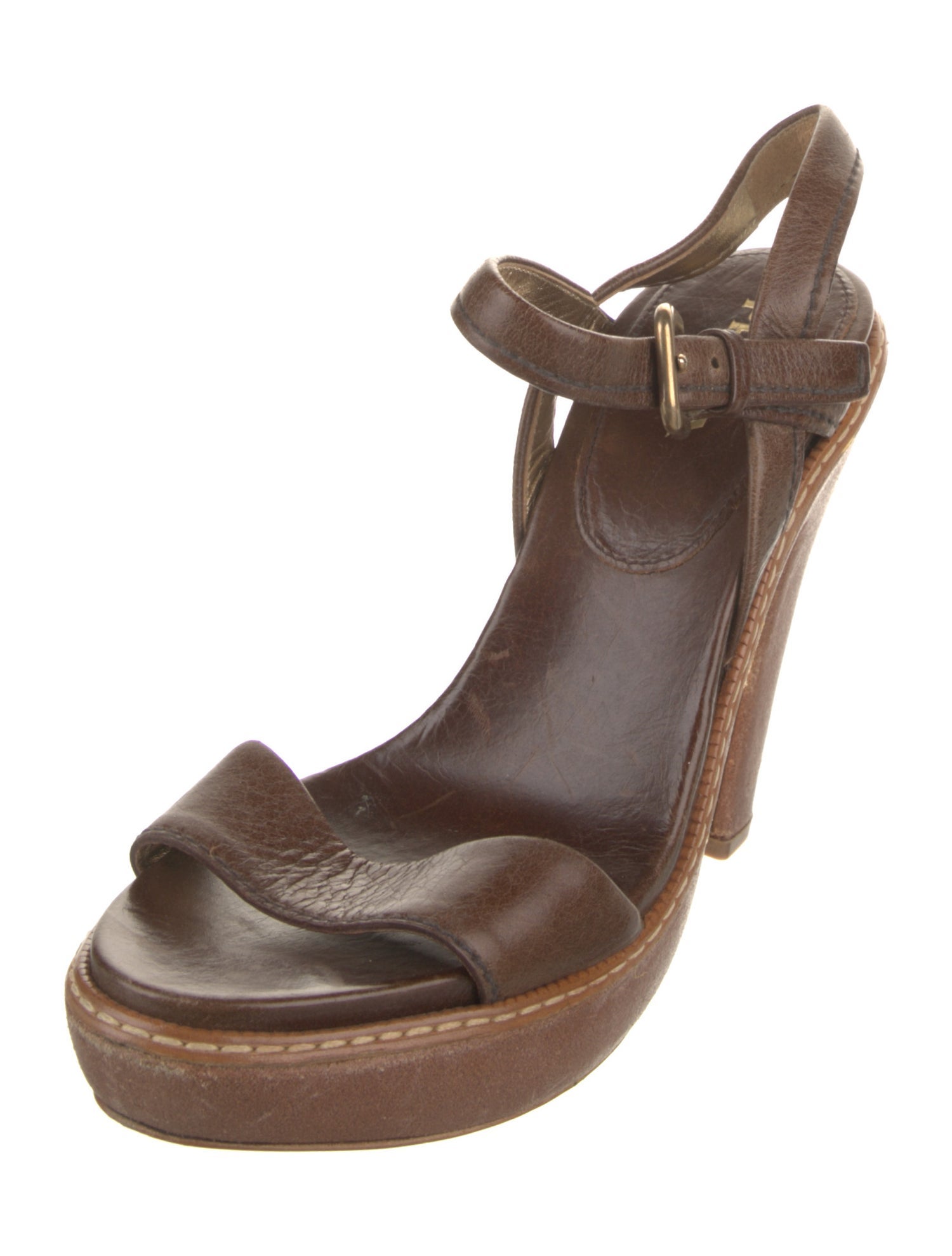 Prada Leather Whipstitch Trim Slingback Sandals