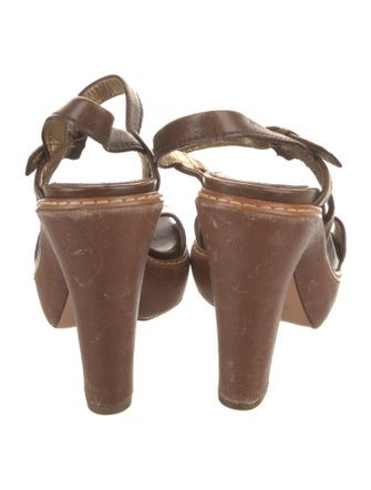 Prada Leather Whipstitch Trim Slingback Sandals