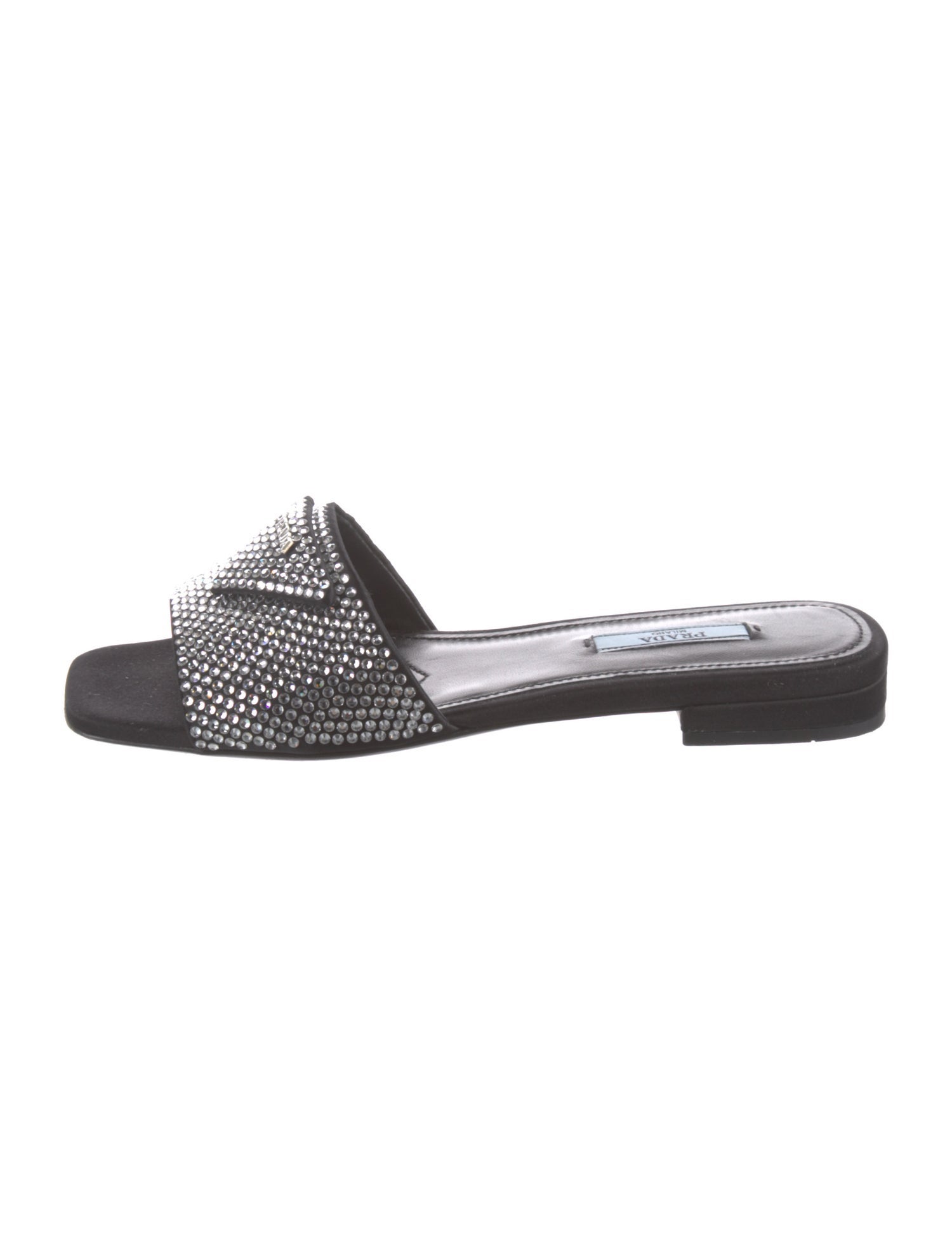 Prada Satin Crystal Embellishments Slides