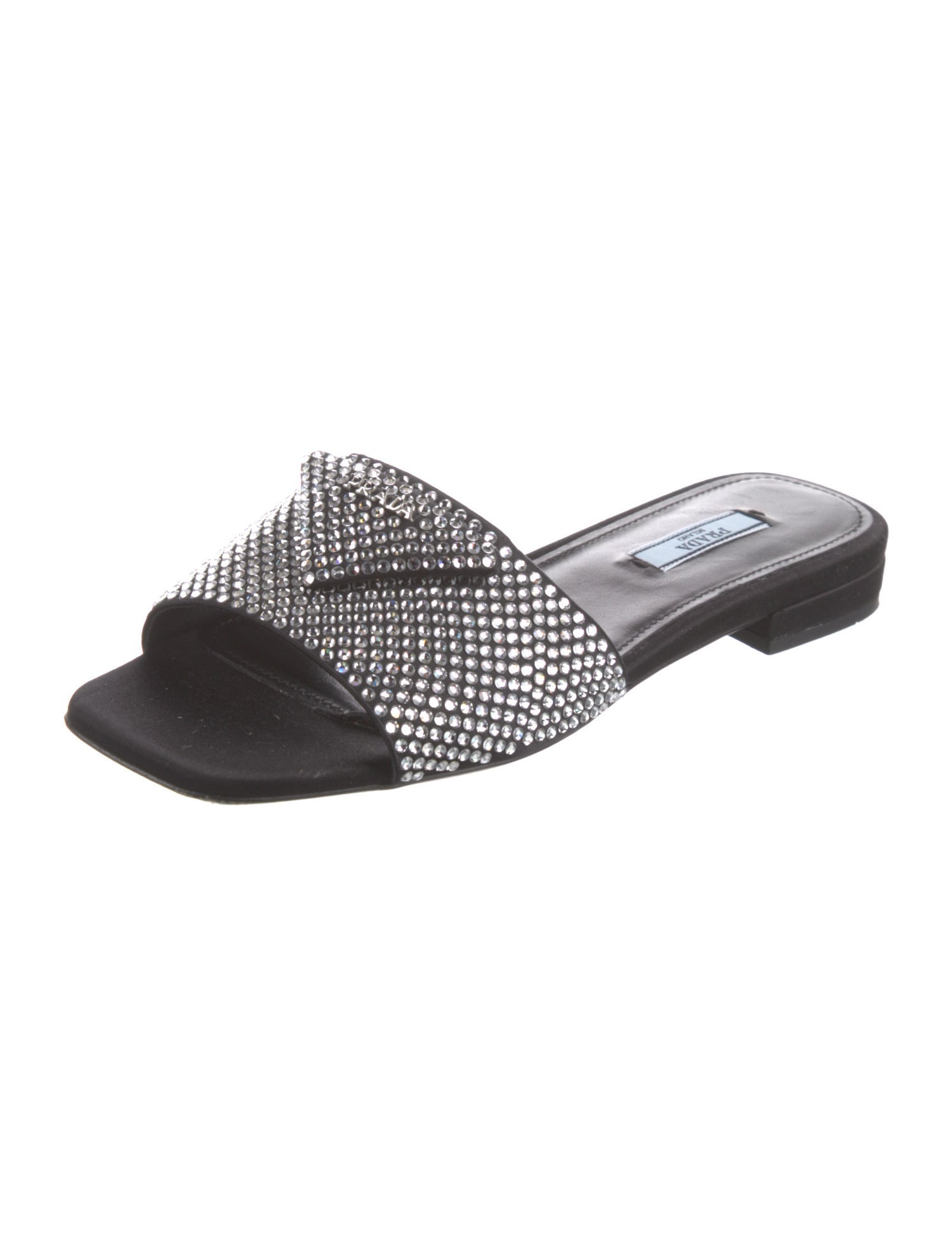 Prada Satin Crystal Embellishments Slides