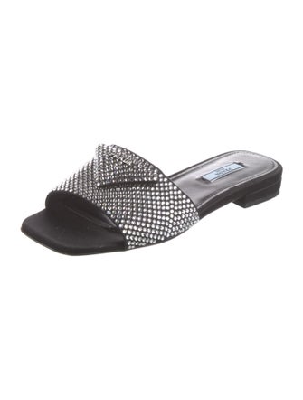 Prada Satin Crystal Embellishments Slides