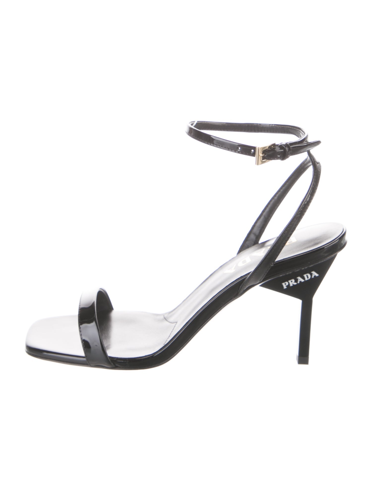 Prada Enameled Metal Triangle Patent Leather Sandals
