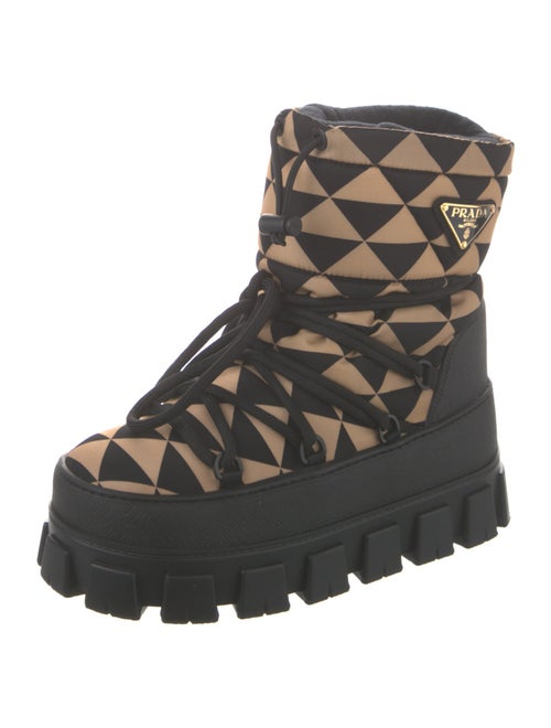 Prada Re-Nylon Après-Ski Enameled Metal Triangle Lace-Up Boots