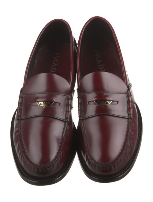 Prada Enameled Metal Triangle Patent Leather Loafers