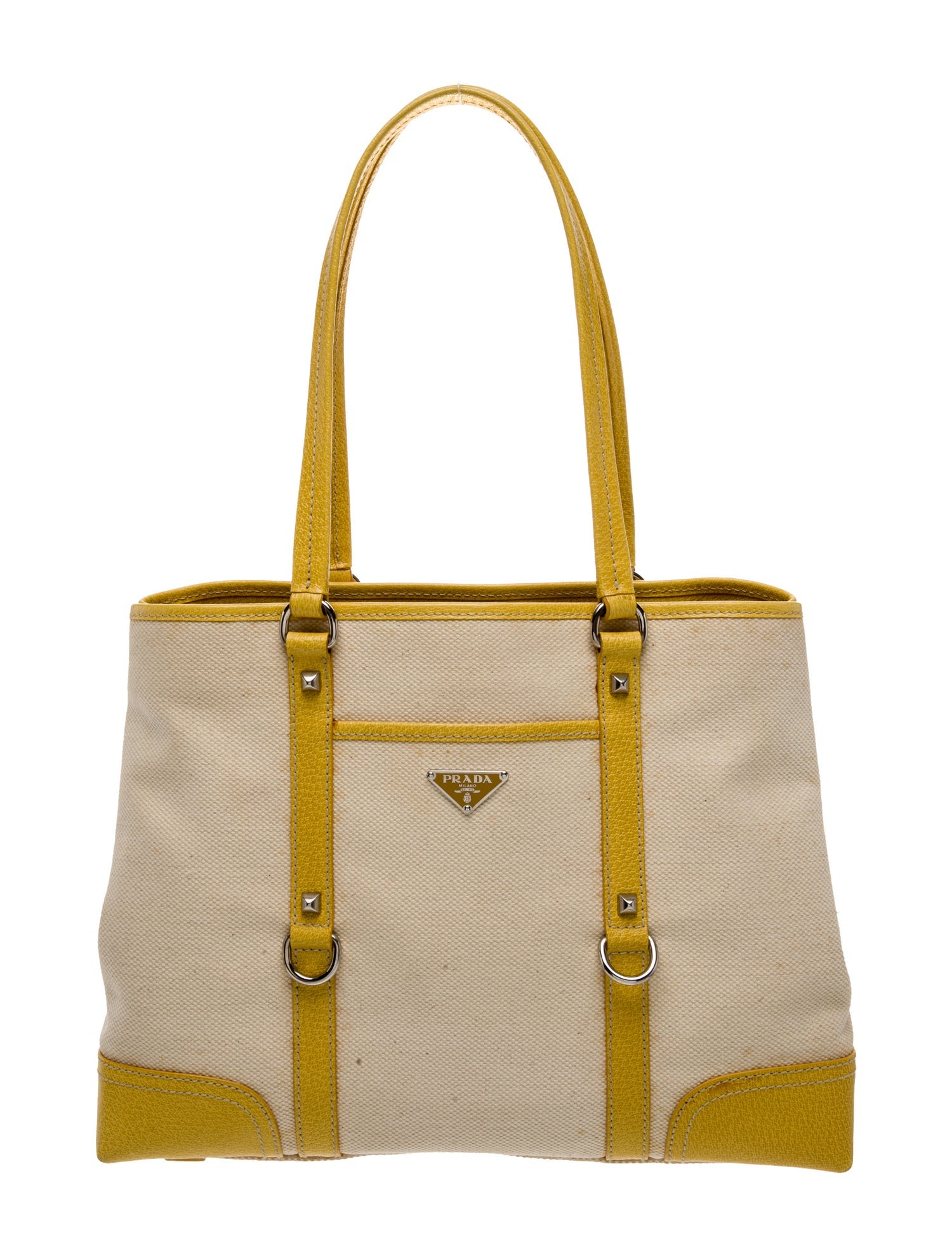 Prada Enameled Metal Triangle Tote