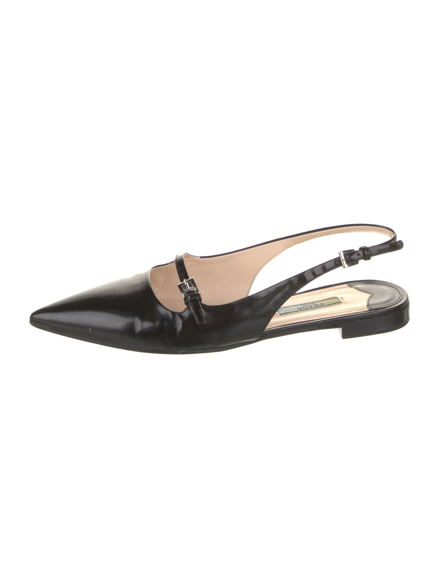 Prada Patent Leather Leather Trim Embellishment Slingback Flats