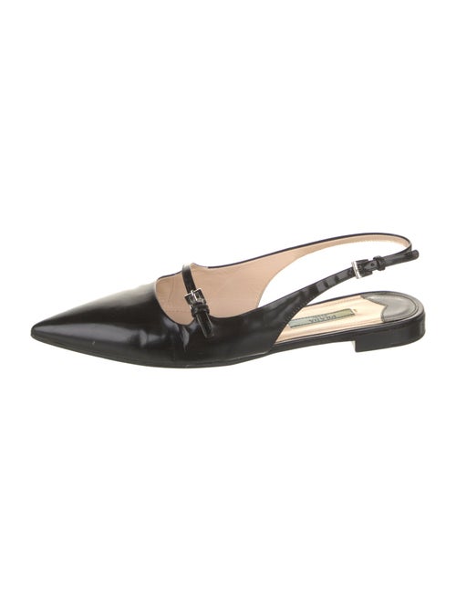 Prada Patent Leather Leather Trim Embellishment Slingback Flats