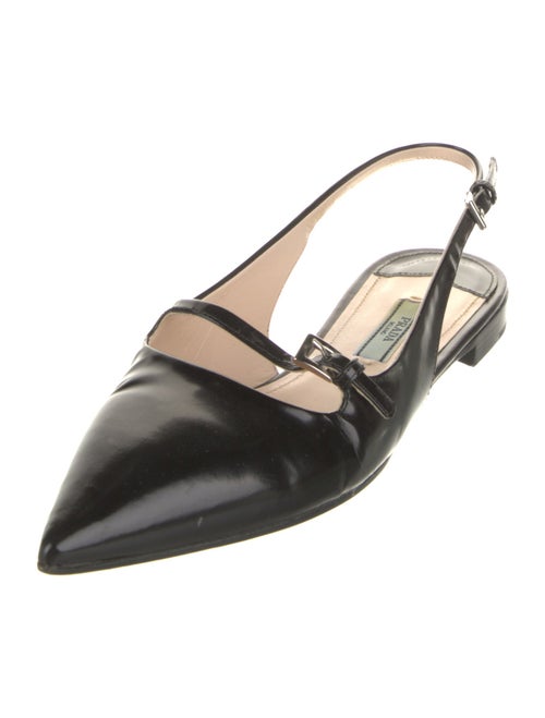 Prada Patent Leather Leather Trim Embellishment Slingback Flats