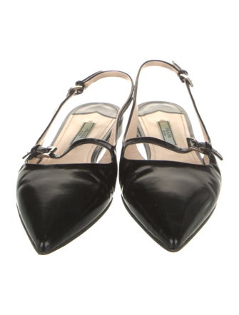 Prada Patent Leather Leather Trim Embellishment Slingback Flats