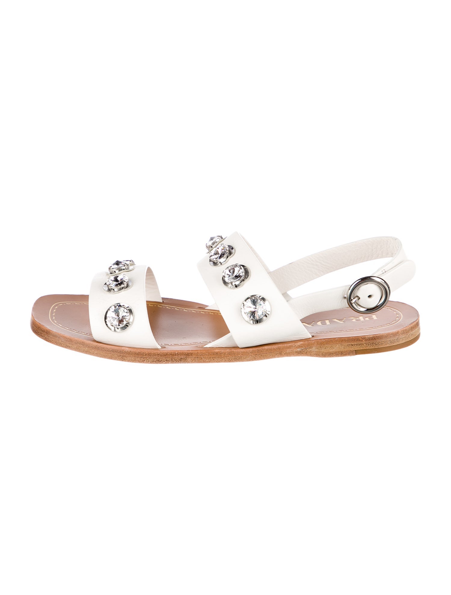 Prada Leather Crystal Embellishments Slingback Sandals