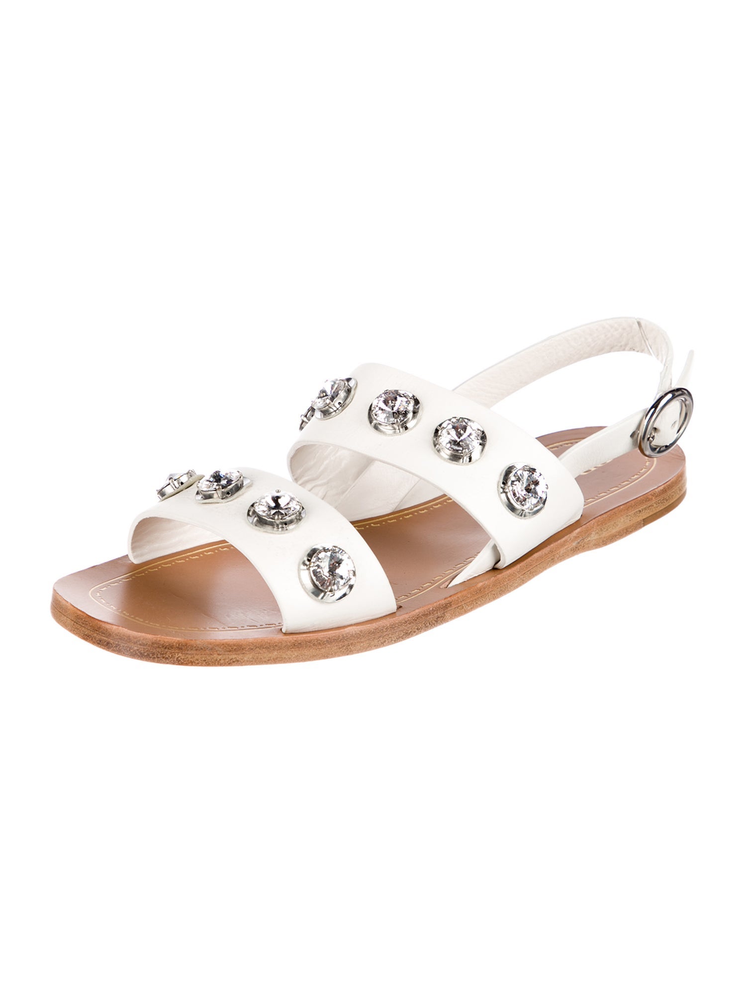 Prada Leather Crystal Embellishments Slingback Sandals