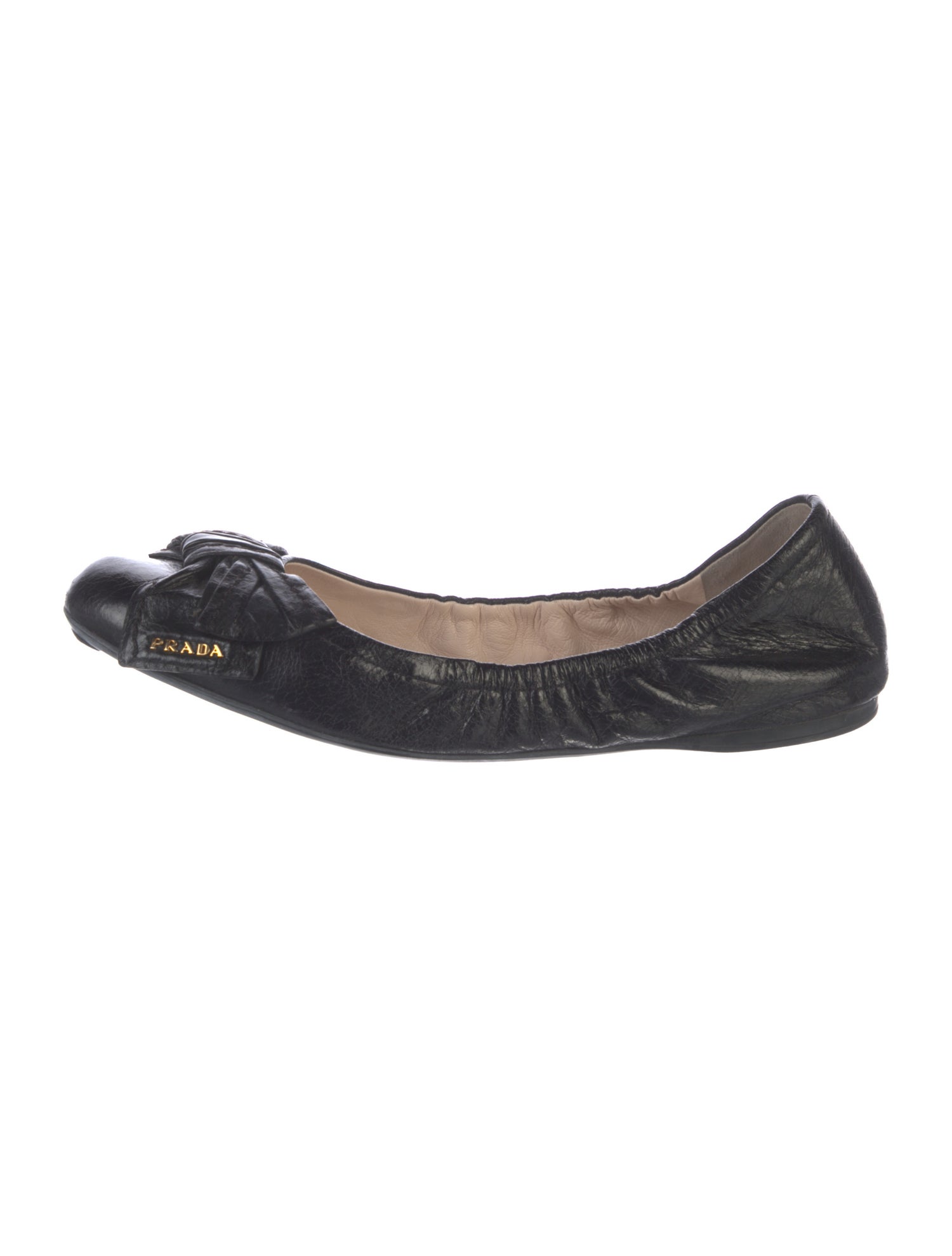 Prada Leather Bow Accents Ballet Flats