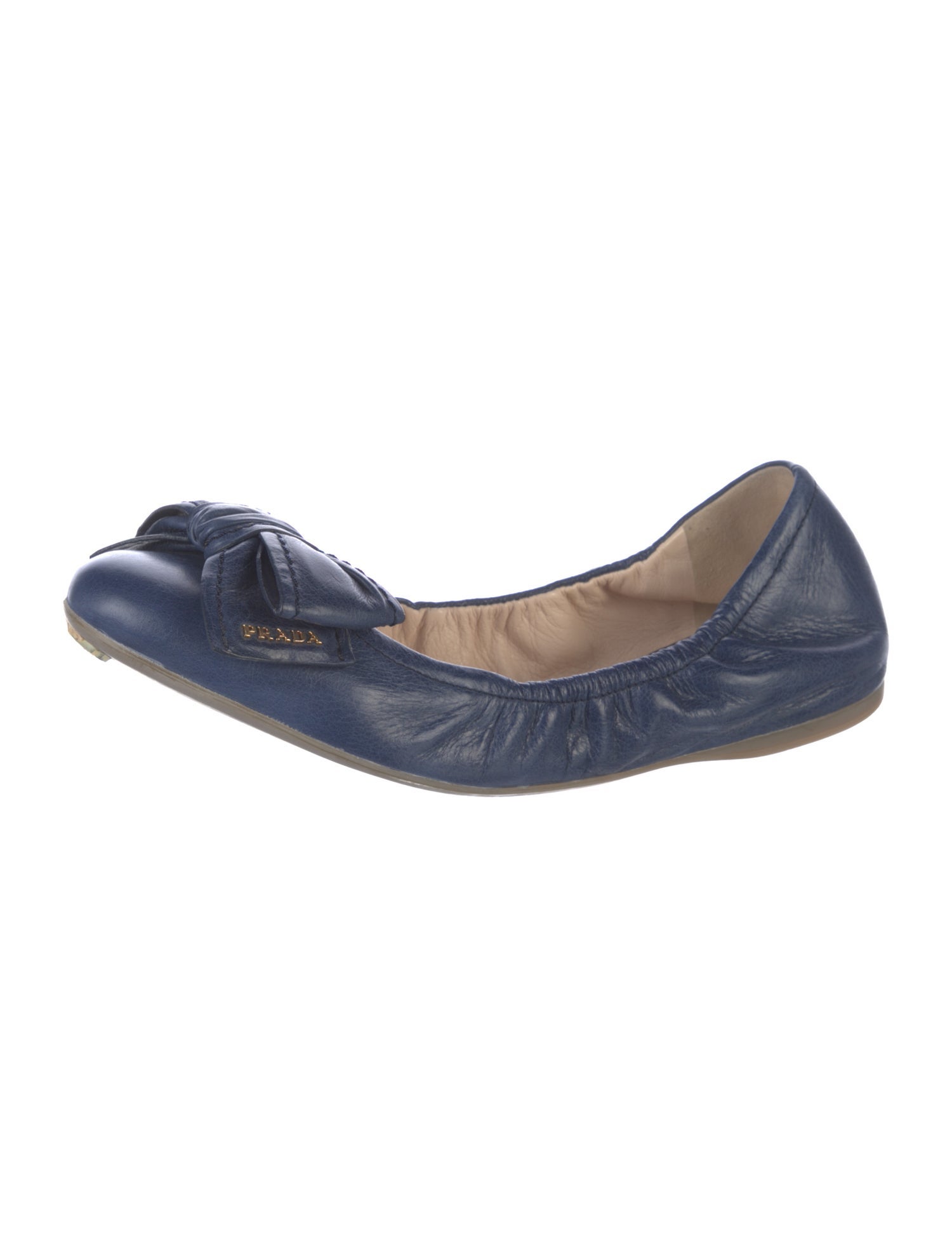 Prada Leather Bow Accents Ballet Flats