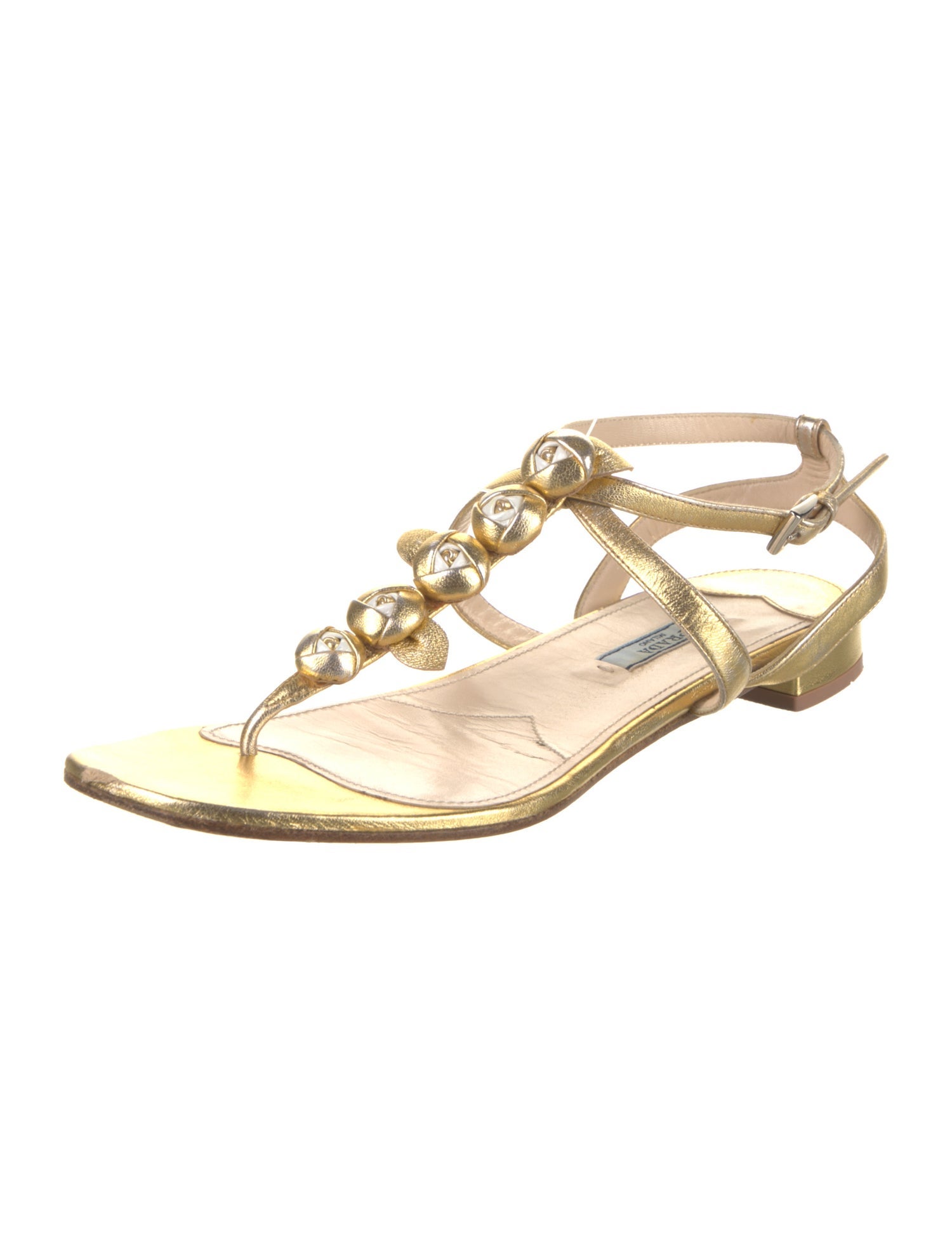 Prada Leather T-Strap Sandals