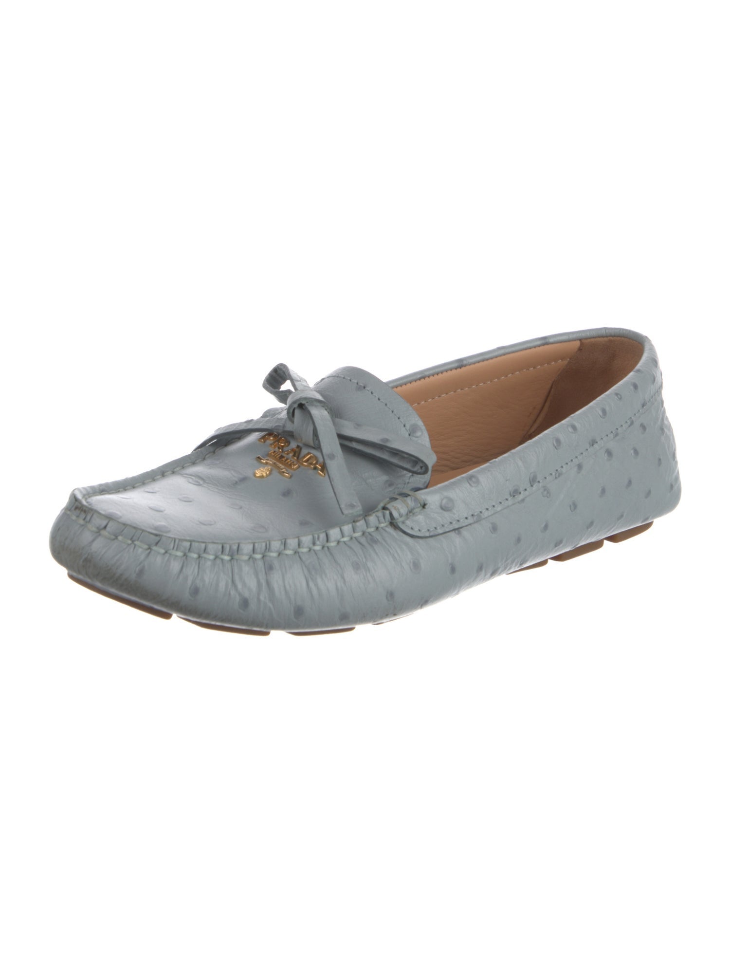 Prada Ostrich Bow Accents Loafers