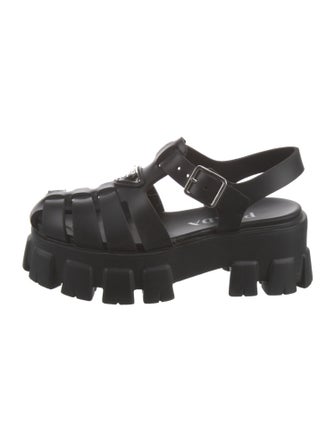 Prada Enameled Metal Triangle Rubber Slingback Sandals