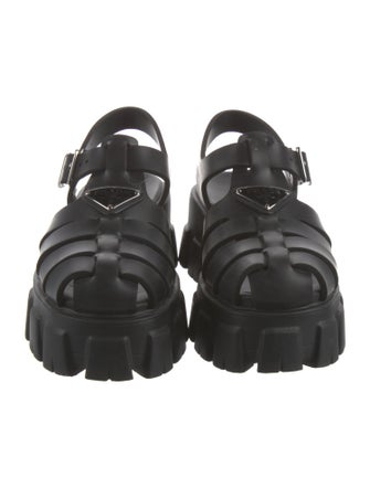 Prada Enameled Metal Triangle Rubber Slingback Sandals