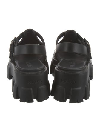 Prada Enameled Metal Triangle Rubber Slingback Sandals