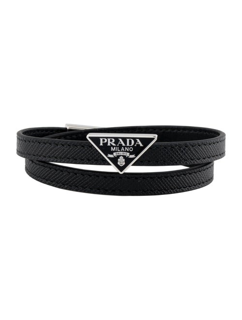 Prada Saffiano Leather & Enamel Logo Double Wrap Bracelet