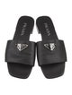 Prada Enameled Metal Triangle Saffiano Leather Slides