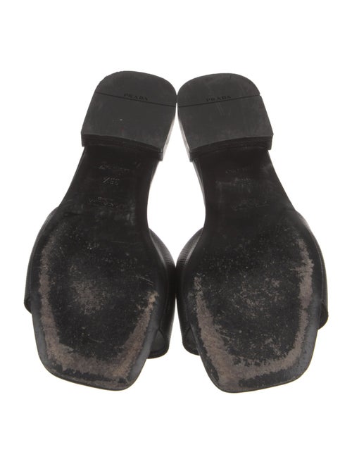 Prada Enameled Metal Triangle Saffiano Leather Slides