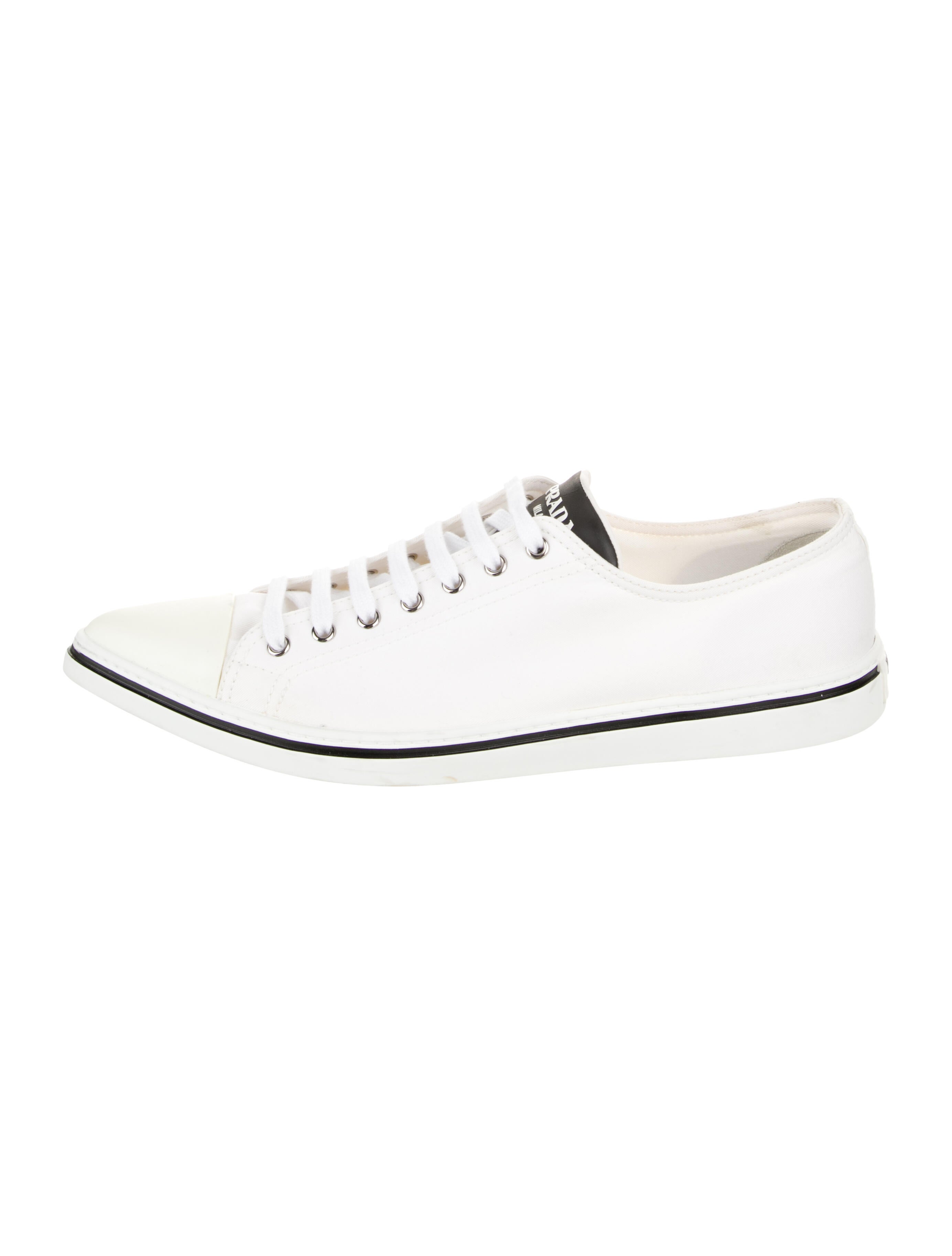 Prada Canvas Leather Trim Embellishment Sneakers