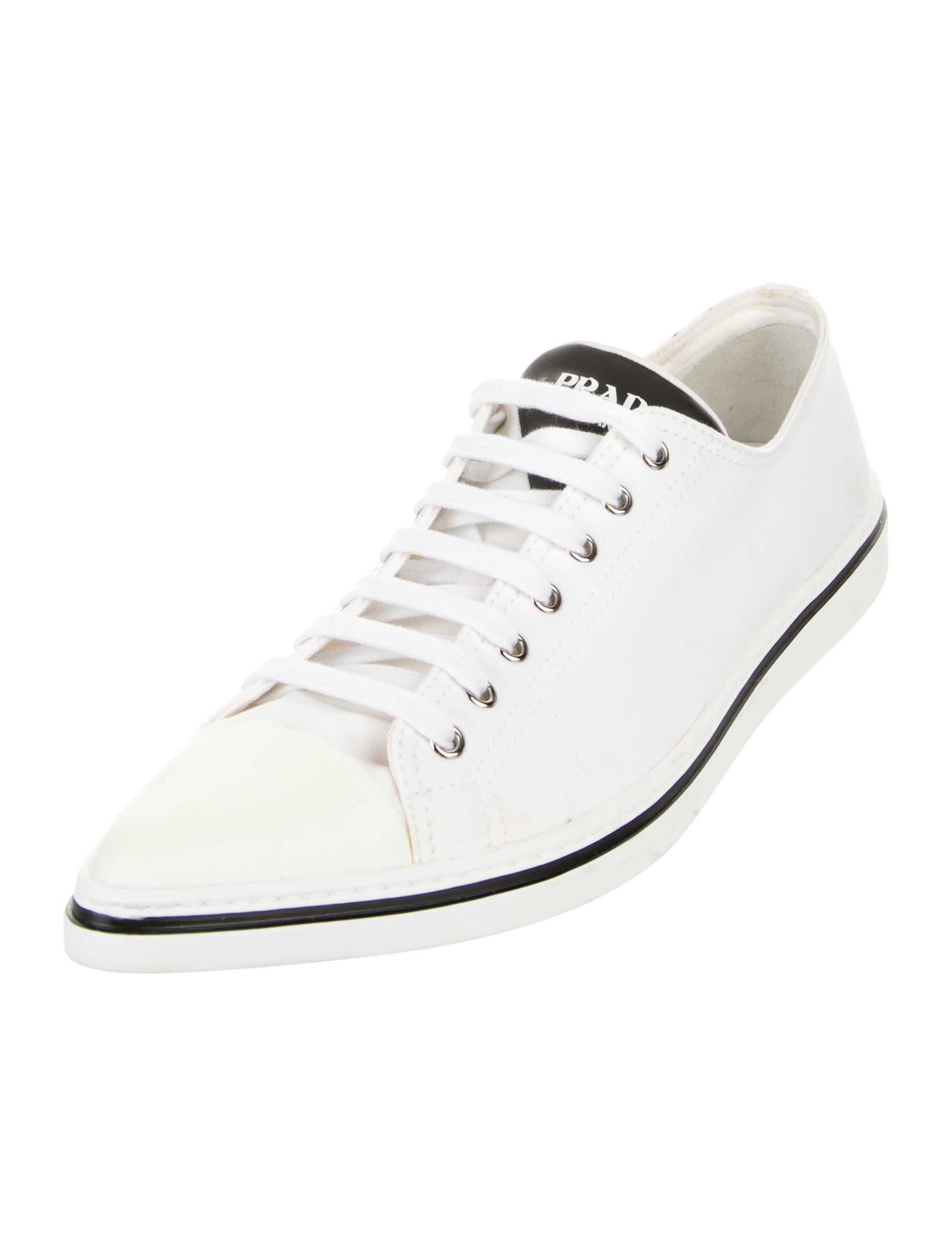 Prada Canvas Leather Trim Embellishment Sneakers
