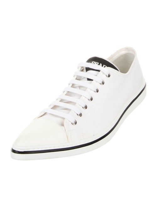 Prada Canvas Leather Trim Embellishment Sneakers