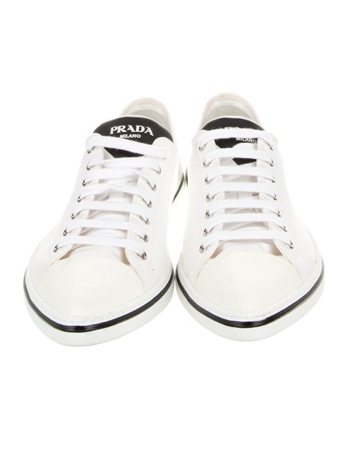 Prada Canvas Leather Trim Embellishment Sneakers