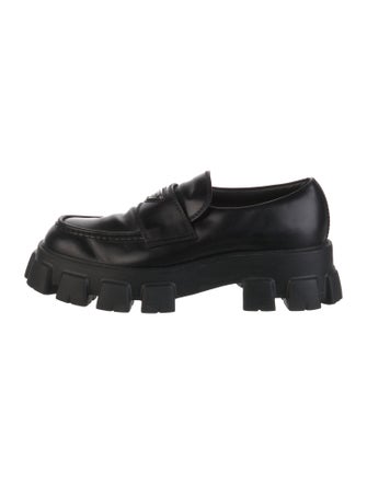 Prada Enameled Metal Triangle Leather Dress Loafers