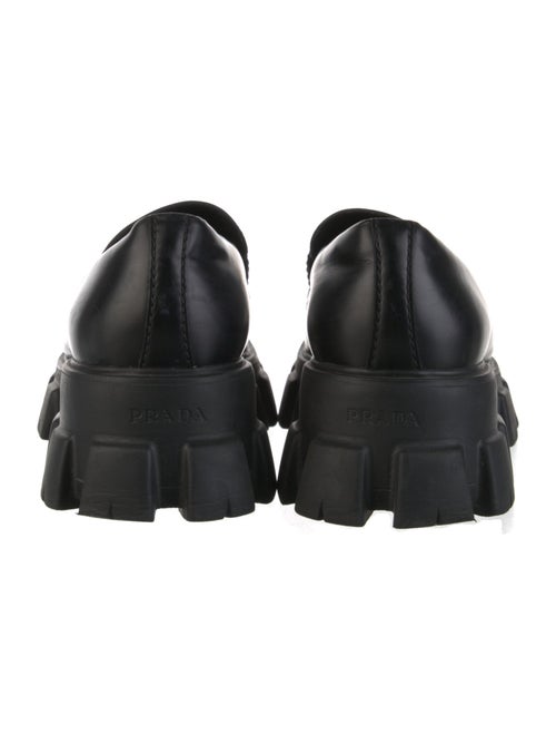 Prada Enameled Metal Triangle Leather Dress Loafers