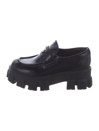 Prada Monolith Loafers Enameled Metal Triangle Oxfords