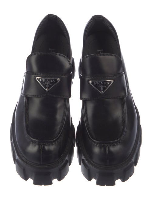 Prada Monolith Loafers Enameled Metal Triangle Oxfords